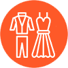 An illustration of a men and women dress in a orange circular layout and white background.